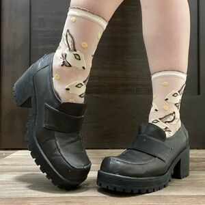 LOWER EAST SIDE Vintage Y2K Brown Faux Leather Chunky Platform Heeled Loafers